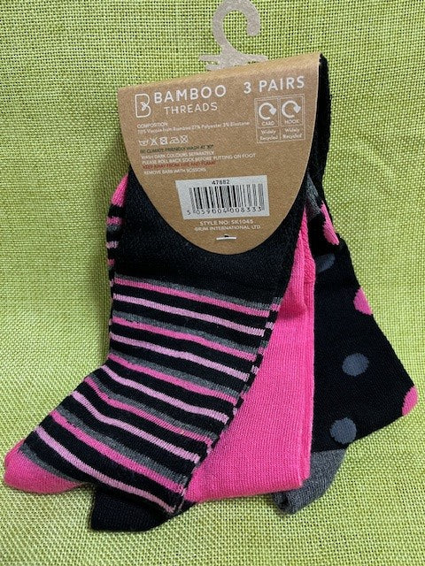 Ladies Bamboo Socks 3pk - 2 Colour Options