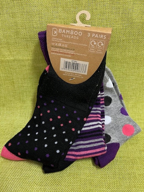 Ladies Bamboo Socks 3pk - 2 Colour Options